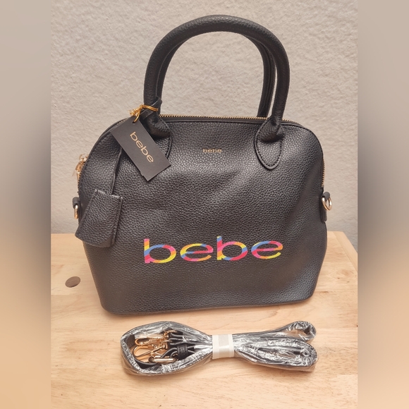 Bebe Fabiola Dome Black Vegan Leather Handbag‎ NWT - Picture 1 of 11